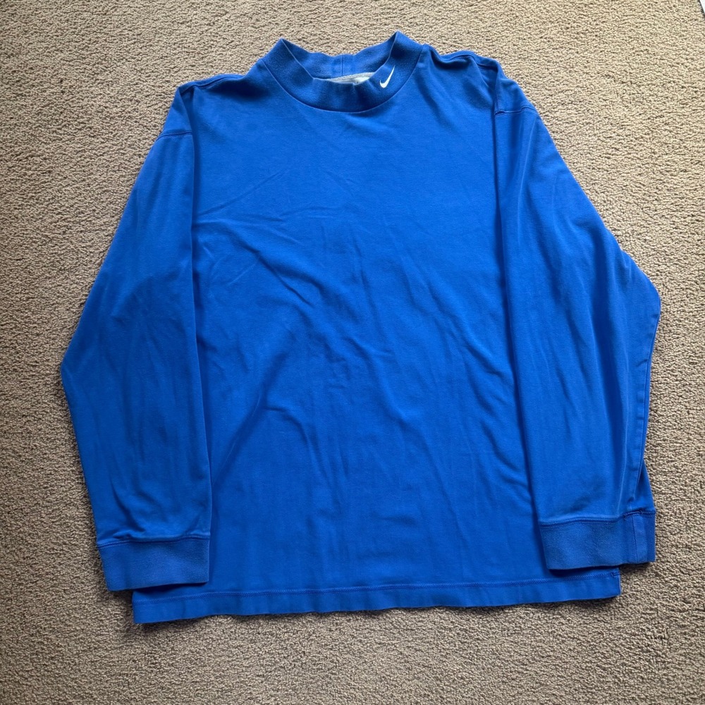 Vintage Y2K Nike Mock Neck Long Sleeve Shirt Men's Large Blue Gray Tag